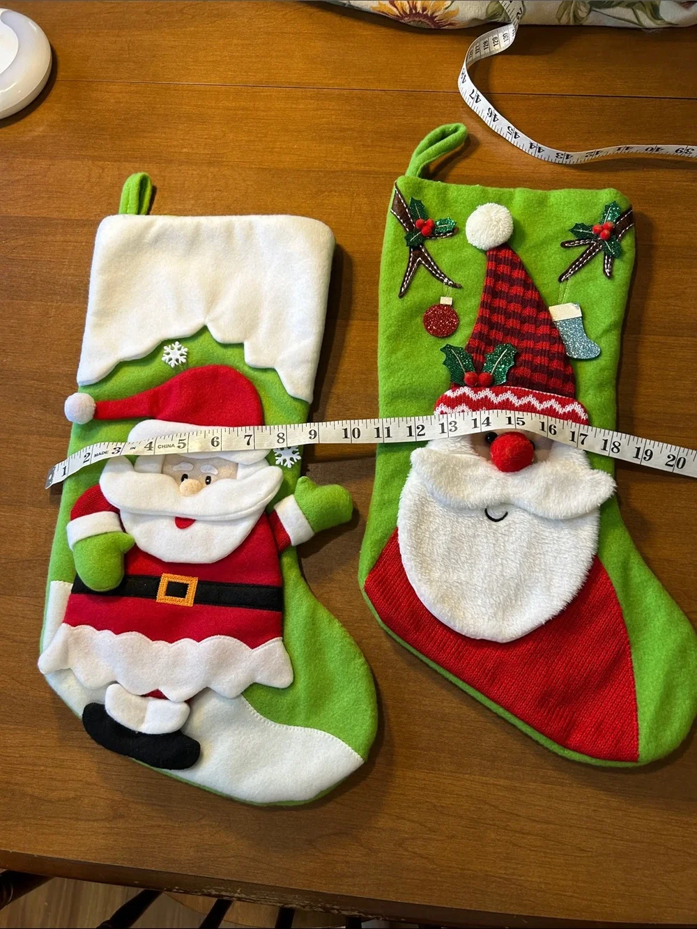 Festive Green Santa Christmas Stockings - Holiday Home Decor